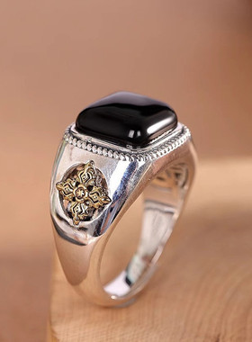 新款复古霸气金刚杵黑石戒指时尚