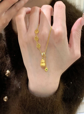 金色钱币拉丝福字小葫芦项链女新