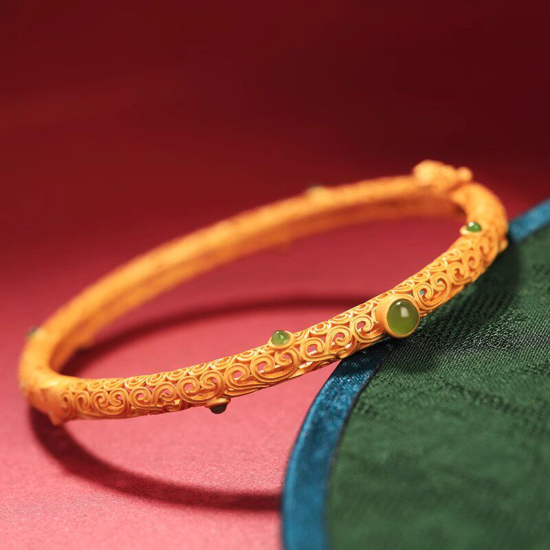 新款时尚祥云如意手镯复古色宫廷风复古国风传承古法金色手环