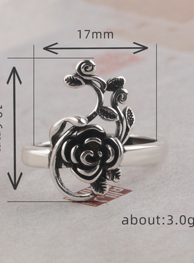 复古玫瑰花枝条戒指女简约高级感