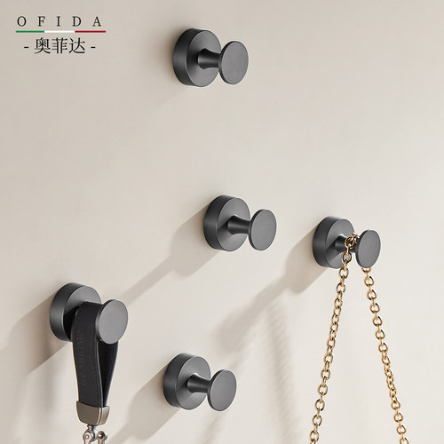 拉丝枪灰全铜挂衣钩门后玄关创意免打孔挂钩卫生间单钩浴室衣帽钩