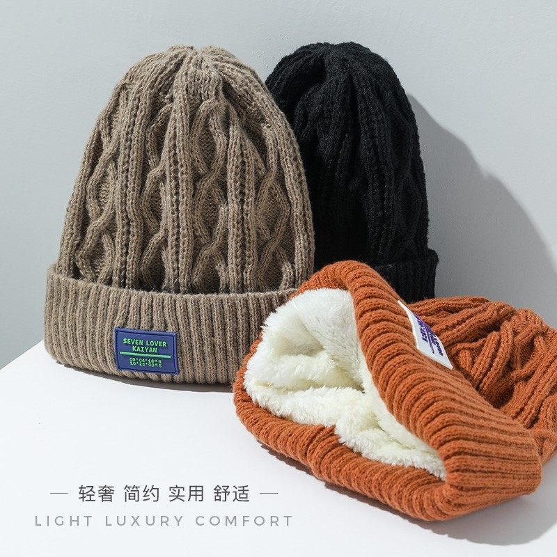 加绒针织帽子女冬天加厚保暖骑车防寒护耳帽韩版字母百搭毛线帽男