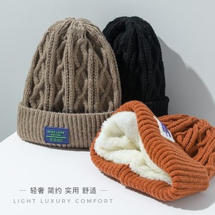 加绒针织帽子女冬天加厚保暖骑车防寒护耳帽韩版字母百搭毛线帽男