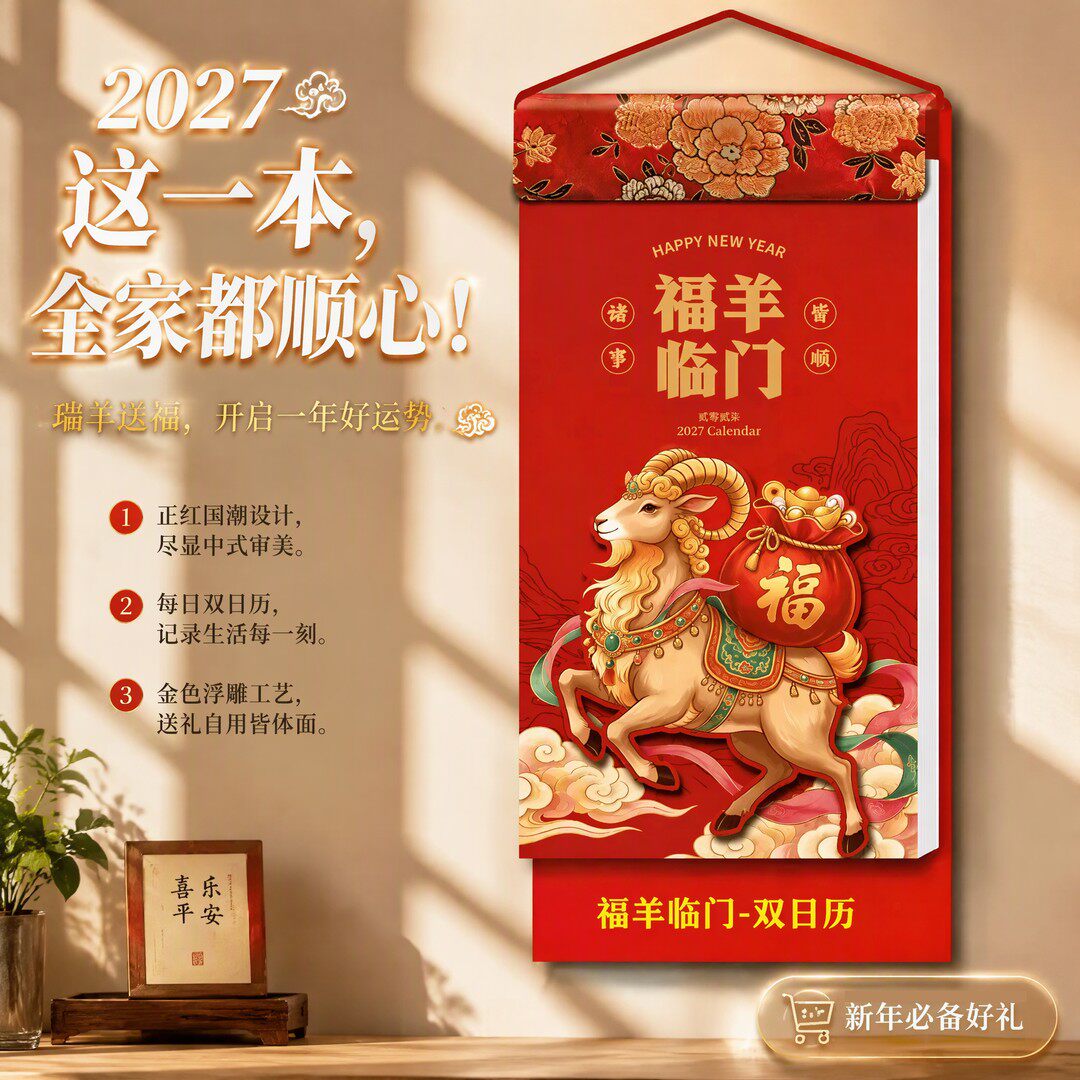 2027羊年长条双日历手撕挂历