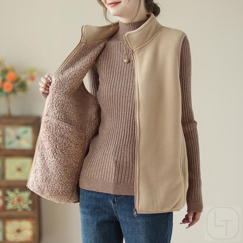 妈妈装秋冬新款摇粒绒马甲加绒加厚百搭坎肩背心女士休闲上衣外套