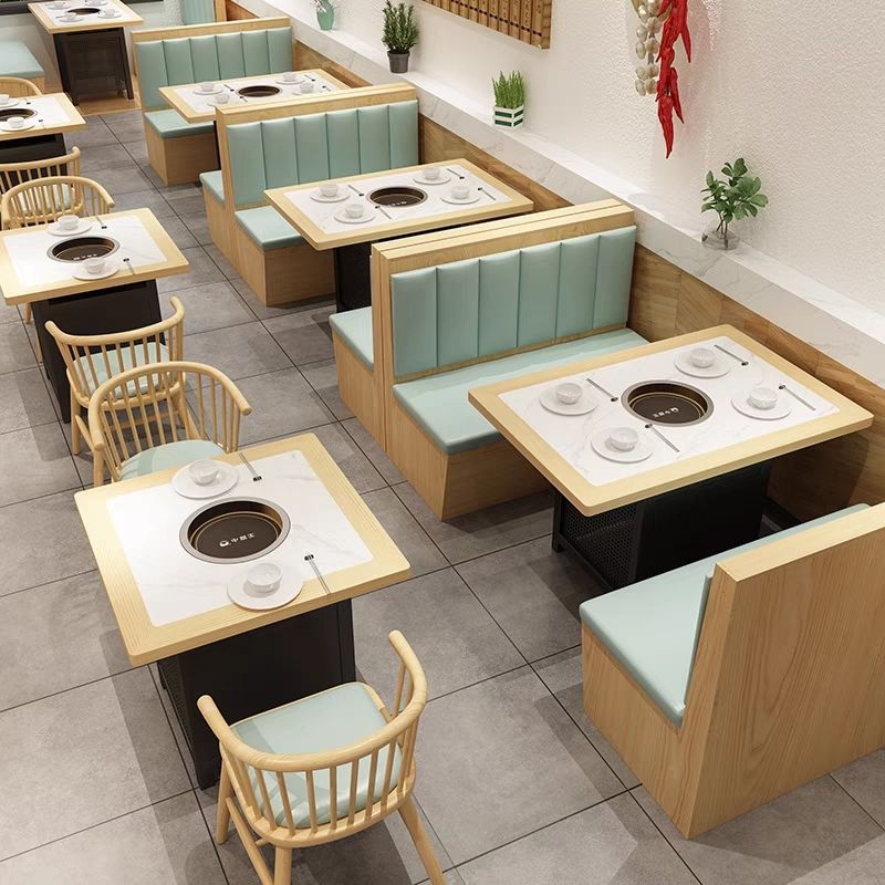 火锅桌子电磁炉一体岩板大理石商用烤肉火锅店卡座沙发桌椅组合