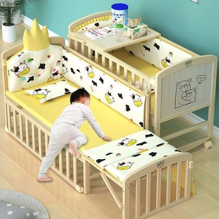 婴儿床实木无环保宝床儿宝童床生新儿拼接大床婴儿摇KQT篮漆床