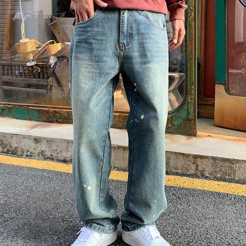 巴黎风男士宽松中直筒牛仔裤
