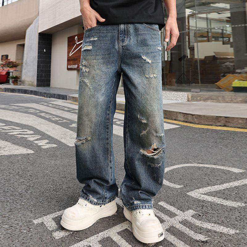 美式高街潮牌牛仔裤破洞个性