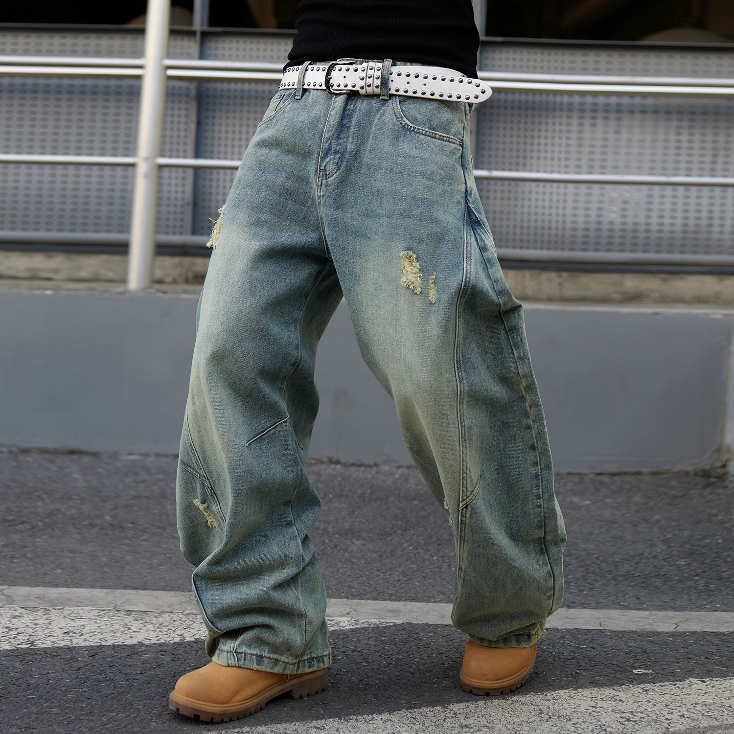 巴黎风潮牌美式复古破洞牛仔裤