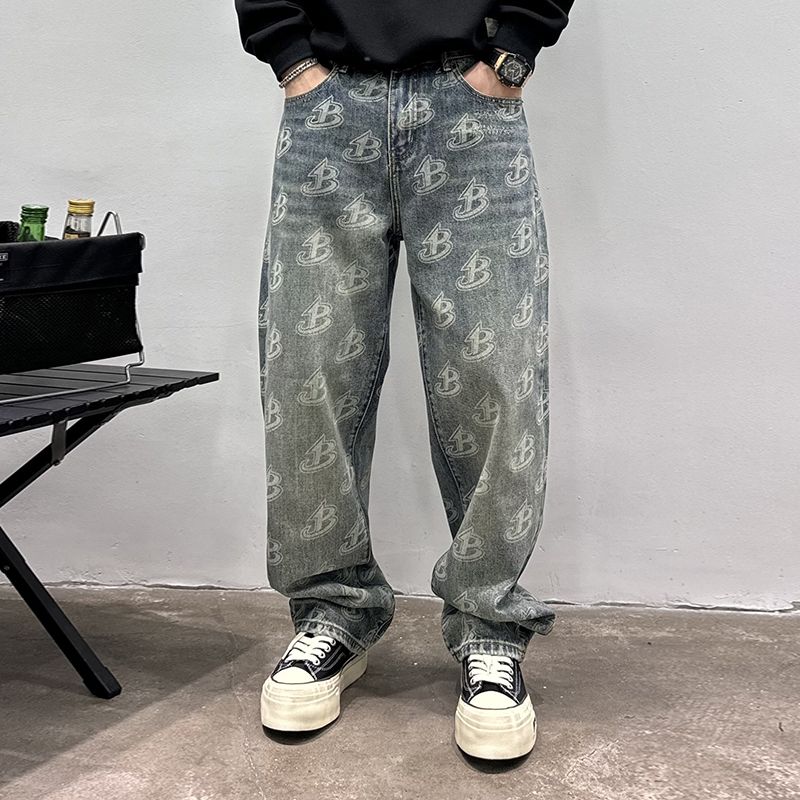 巴黎风潮牌美式复古牛仔裤