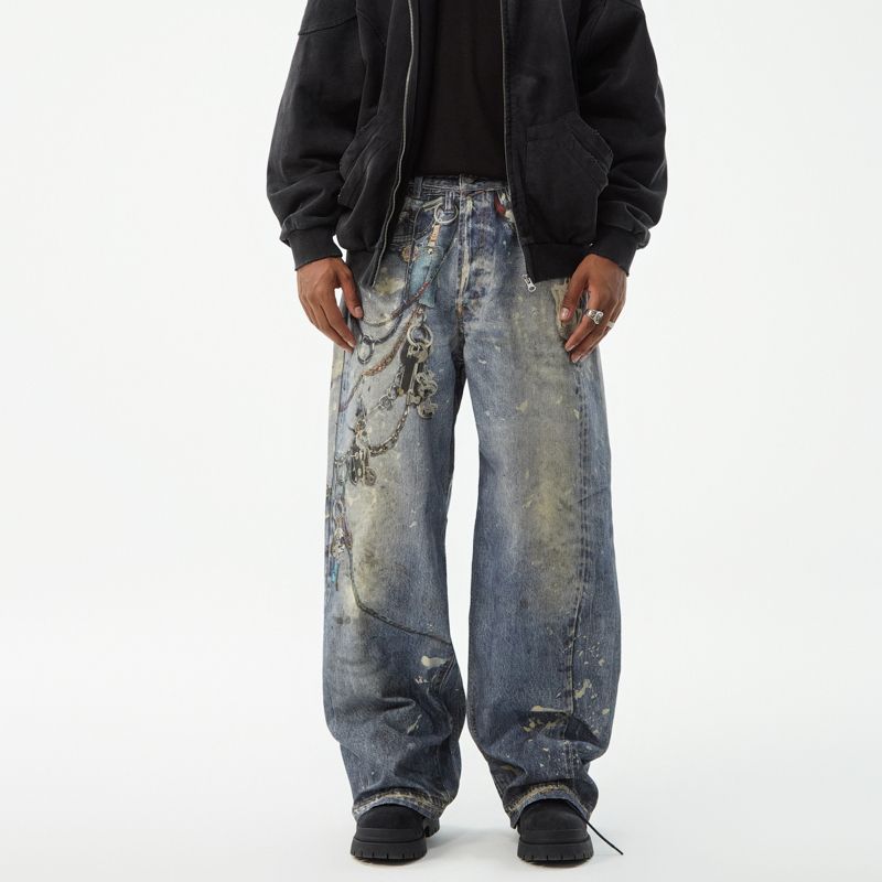 巴黎风潮牌美式复古牛仔裤