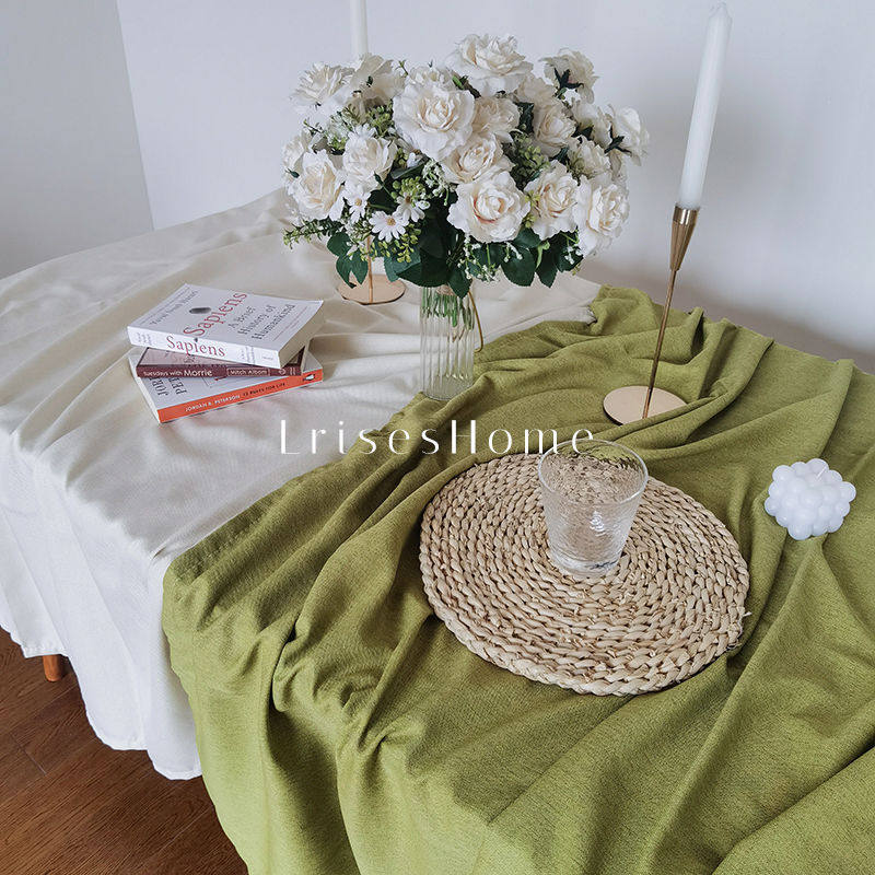 复古绿森系纯色桌布甜品台布婚礼生日宴会摆台布置背景布幔甜品台