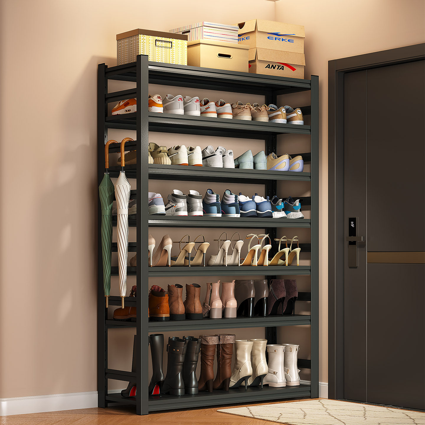 钢制鞋架多层家用门口置物架落地入户门大容量简易鞋柜铁艺鞋架子,住宅家具,鞋架,淘宝优惠券,粉丝福利购,淘宝优惠卷