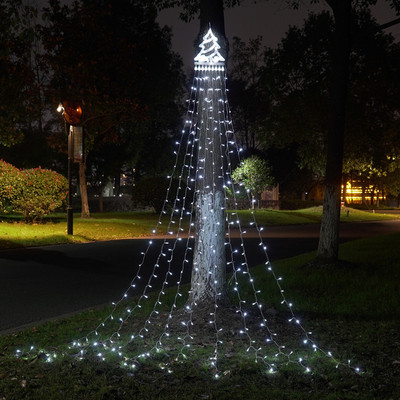 新款圣诞树流水瀑布灯满天星挂树流星灯户外装饰灯庭院遥控太阳能