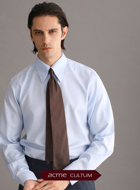 AC暗扣尖领DP免烫纯棉衬衫男长袖商务修身抗皱易打理蓝色正装衬衣