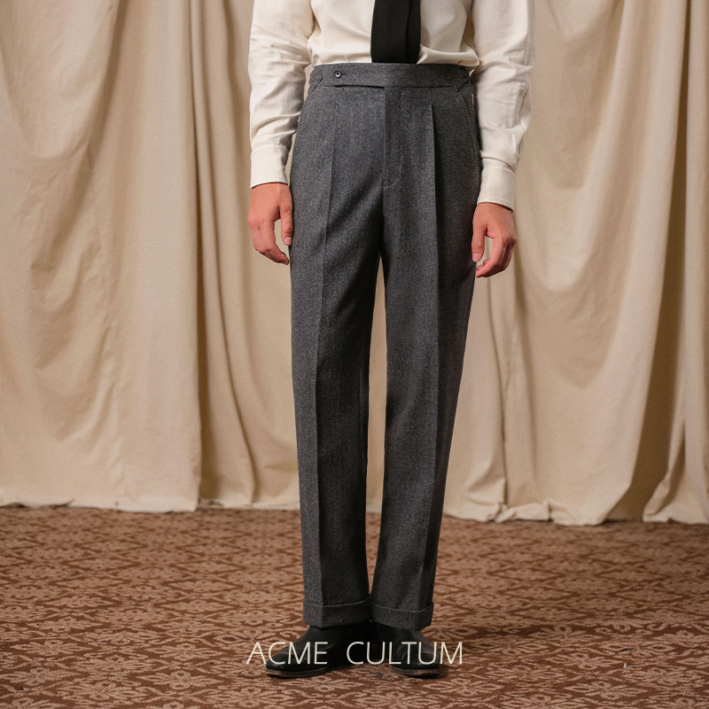 Acme cultum羊毛冬厚款法兰绒人字纹单褶直筒修身西裤男正装长裤,男装,西裤,淘宝优惠券,粉丝福利购,淘宝优惠卷