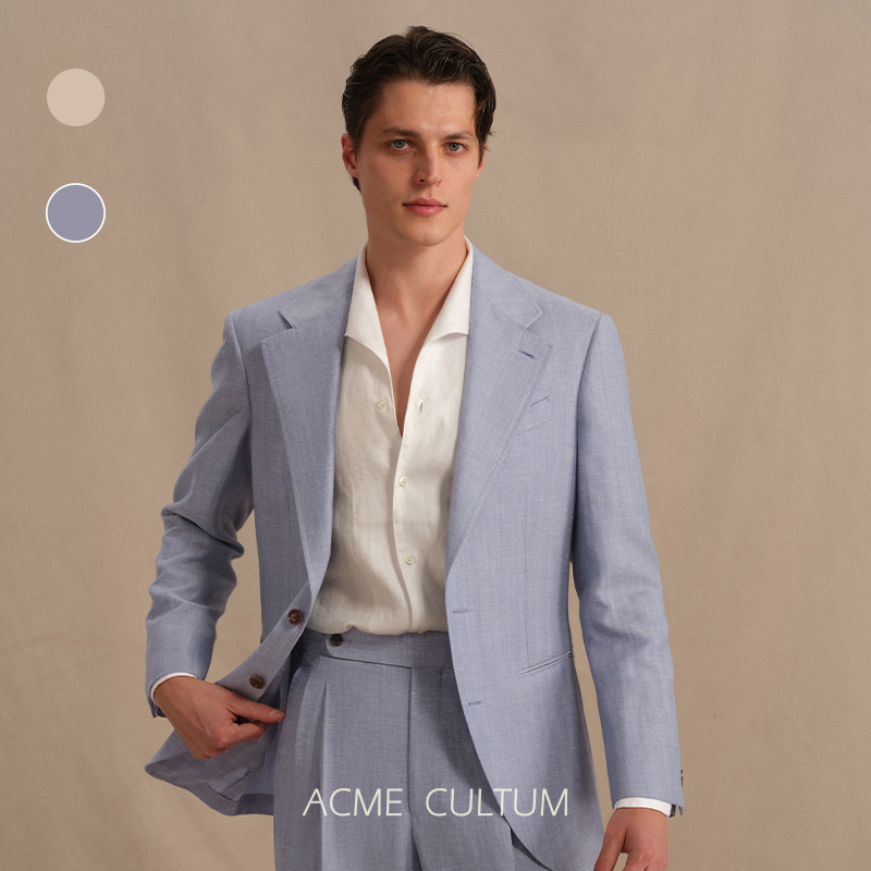 毛麻意式软结构双色定制套西