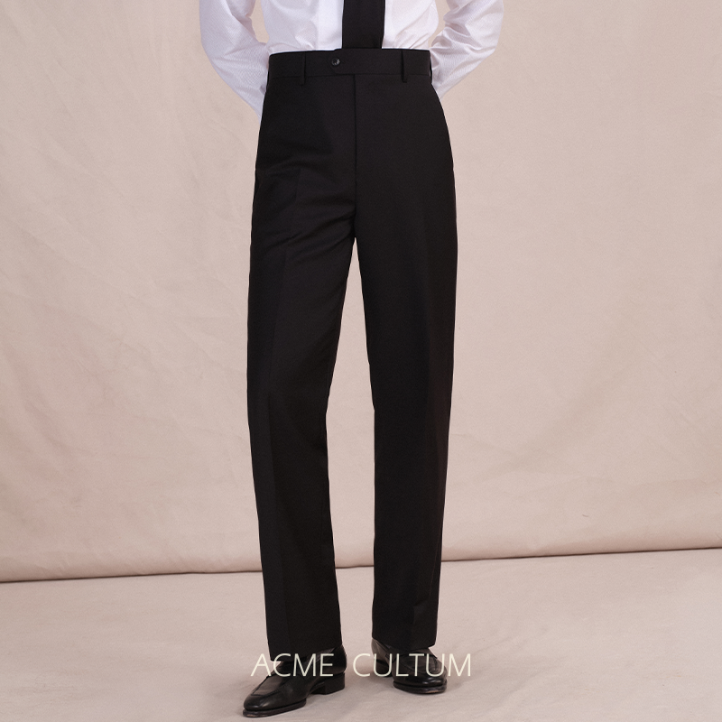 thumbnail for Acme cultum Pure Wool 130S Worsted High Waist Single Pleated Straight Leg Pants Men's Slim Business Dress Pants