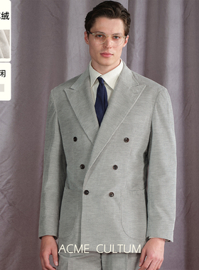 Acme cultum匹马棉蚕丝灯芯绒厚款意式双排扣西服套装男正装外套