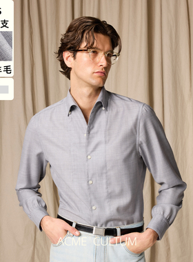 Acme cultum纯羊毛Super140'S易打理长袖一片领衬衫男休闲衬衣春