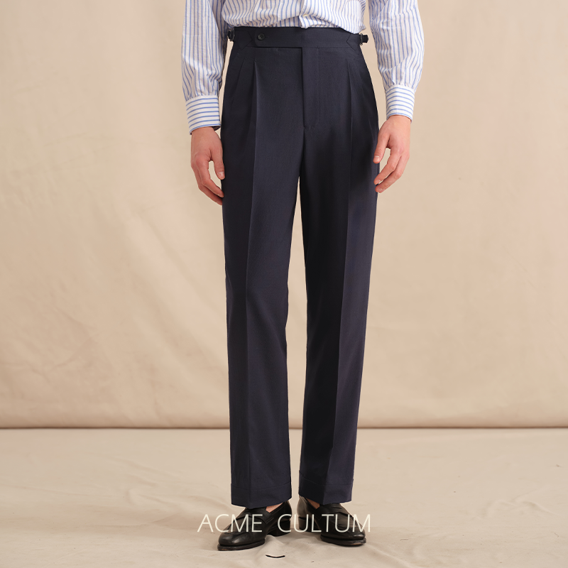 羊毛泡泡纱凉感轻薄单褶休闲西裤