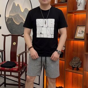 短裤 男潮牌外穿休闲五分裤 宽松中裤 套装 男士 个性 新款 印花短袖 夏季