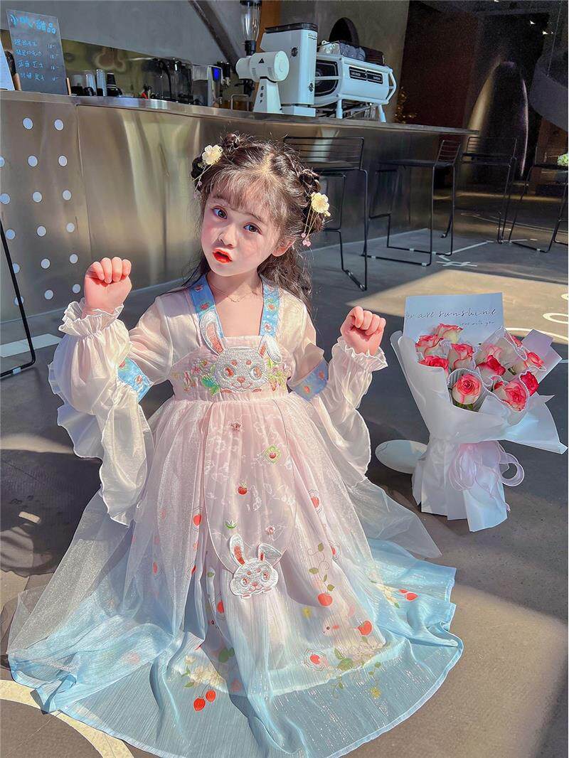 汉服女子童2023夏季新款儿超仙古装衣中国风公主裙b130夏款童连裙