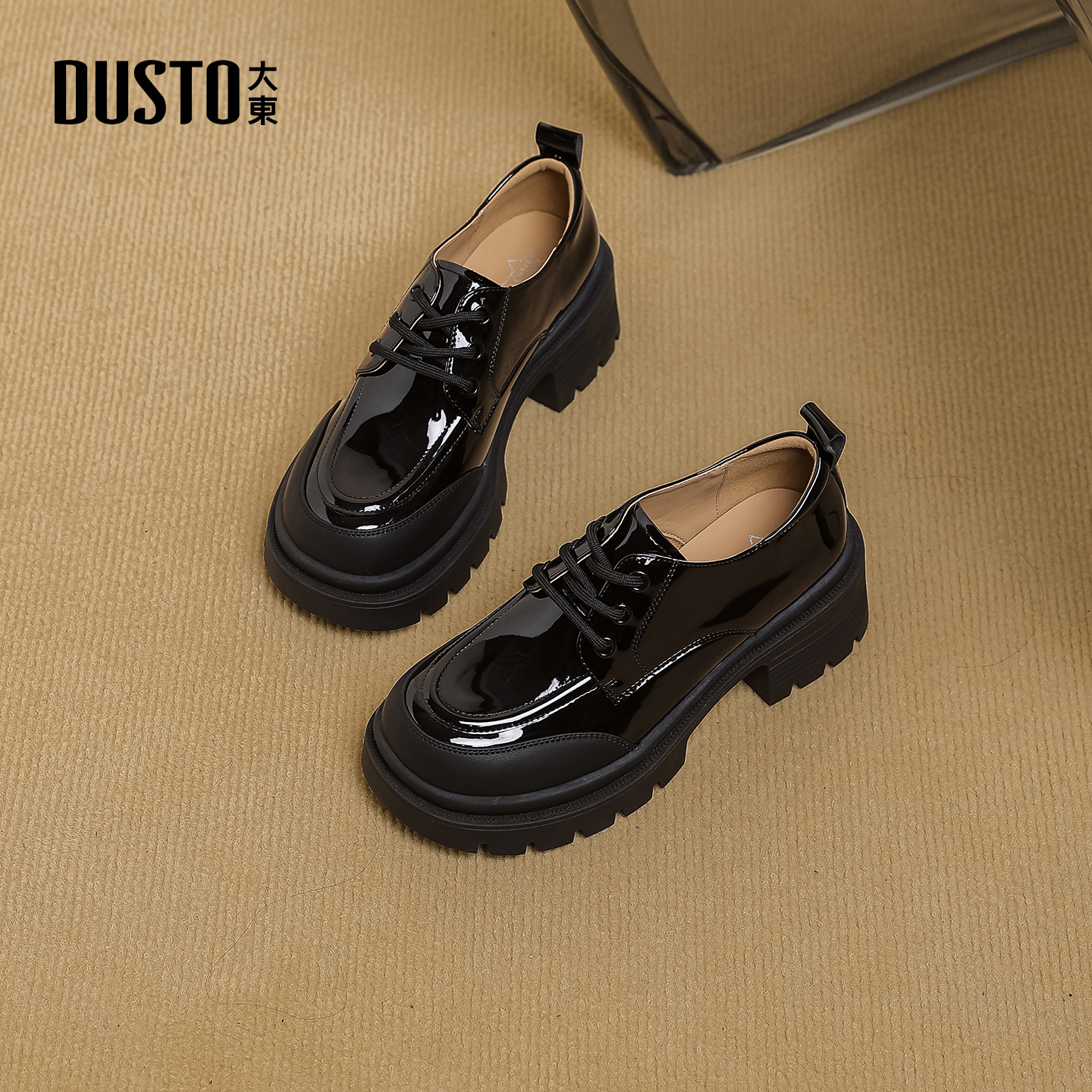 大东厚底乐福鞋女春秋季新款女鞋英伦风黑色小皮鞋女款百搭单鞋子