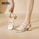 优雅仙女风一字扣带橡胶粗跟高跟 2025夏季 女鞋 新款 大东绑带凉鞋