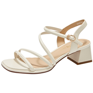 大东绑带凉鞋女鞋2026夏季新款优雅仙女风一字扣带橡胶粗跟高跟