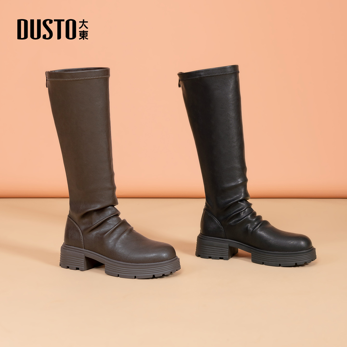 瘦瘦靴时尚休闲粗跟中跟后拉链