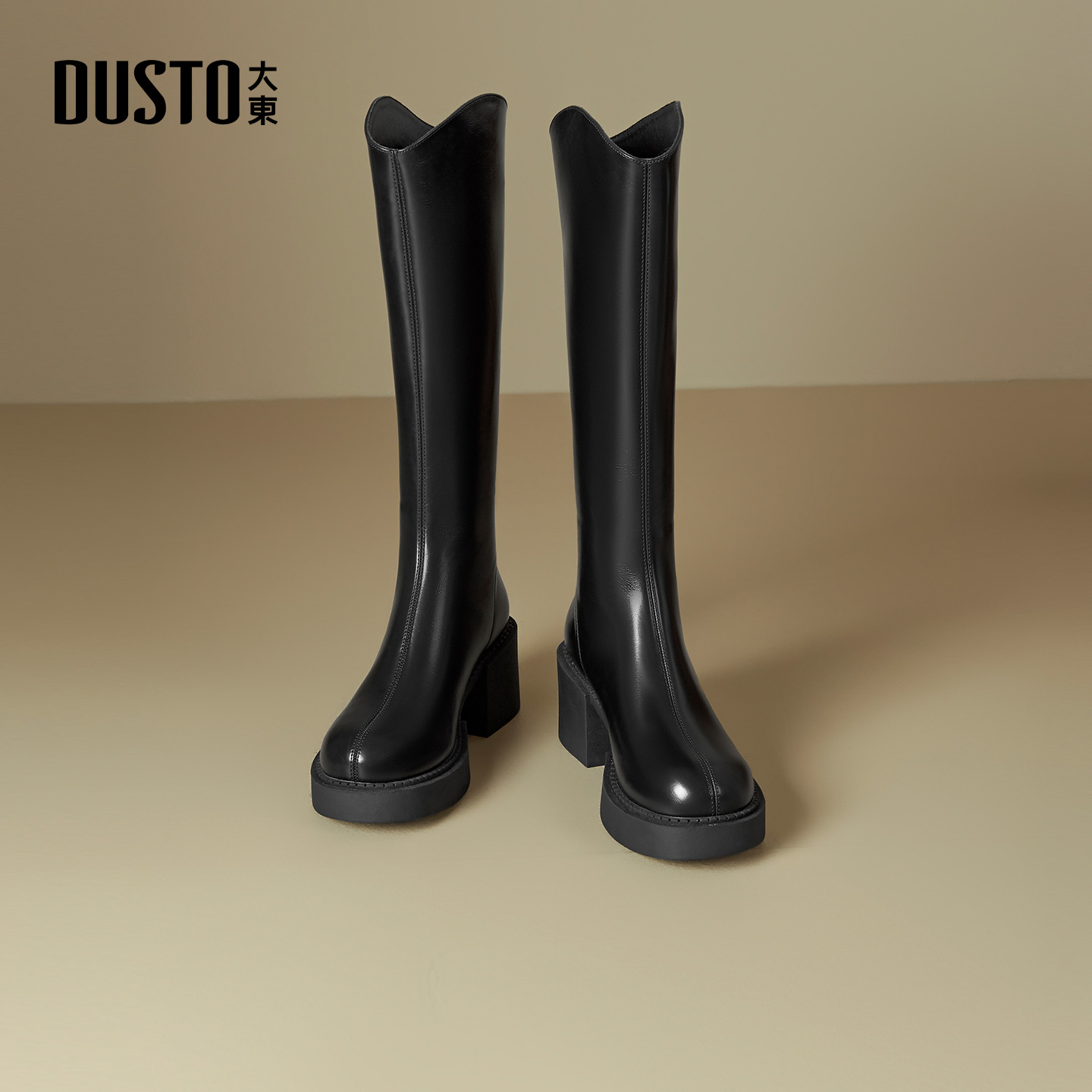 大东厚底长筒靴子女2025冬季新款女靴复古英伦风骑士靴高筒瘦瘦靴
