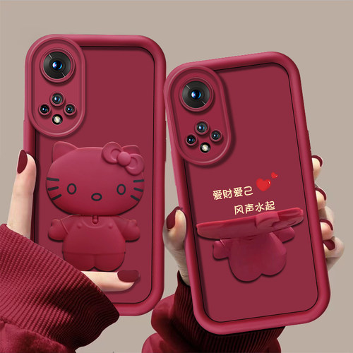 适用于荣耀50手机壳荣耀50pro保护套荣耀400镜子猫咪支架荣耀300简约荣耀200不顶膜荣耀100硅胶荣耀60创意