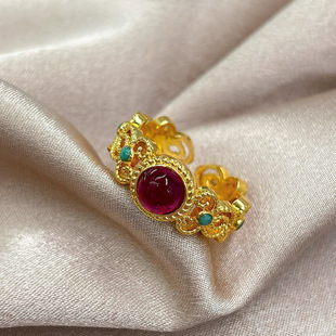 镀银新中式宫廷风浮翠流丹戒指国风故宫配色景泰蓝珐琅彩窗花