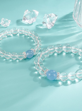 新款手串透亮海蓝色手链手工串珠