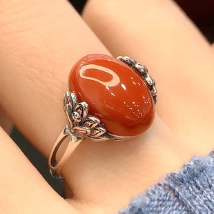 镶嵌锆石蛋面戒指复古做旧开口女士花边活口指环百搭送朋友礼物