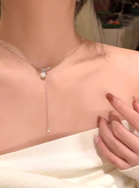 镀S925银2025新款人鱼之泪珠项链女抽拉锁骨链高级感轻奢小众毛衣