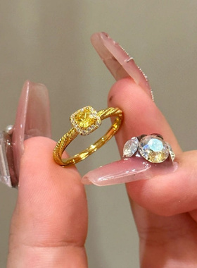 法式高级感闪钻小方糖戒指vintage超闪满钻指环小众设计感食指戒