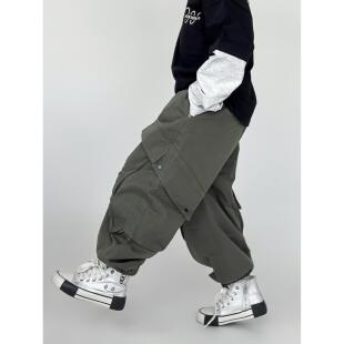 男童痞帅工装裤春秋款2025新款儿童装秋季街舞直筒休闲裤子大男孩