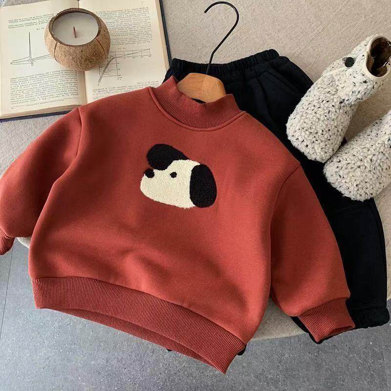 儿童小狗卫衣男加绒2025冬季新款小童加厚上衣宝宝打底衫女半高领