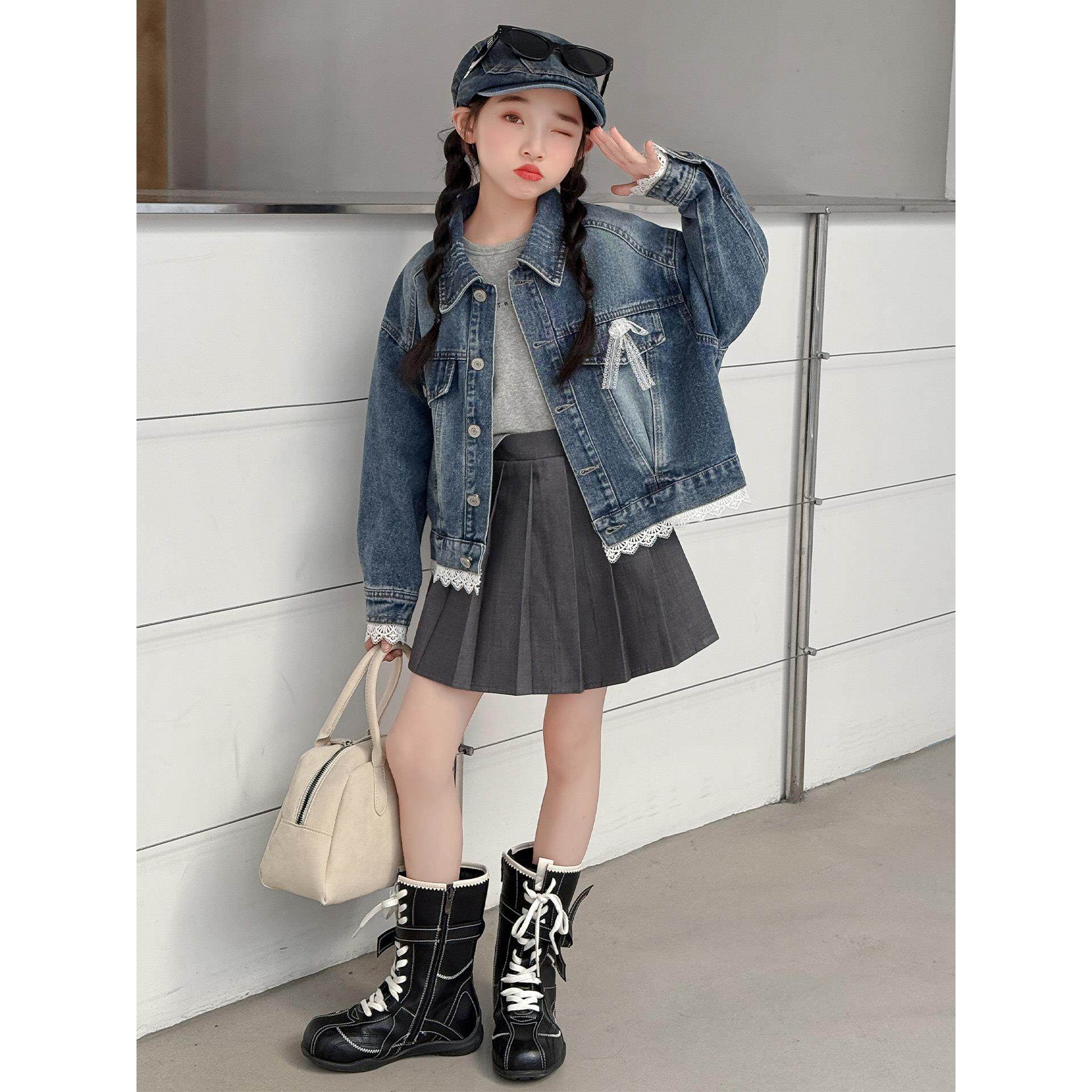 女童春秋牛仔外套2025新款网红水洗软牛仔上衣儿童韩版花边夹克潮