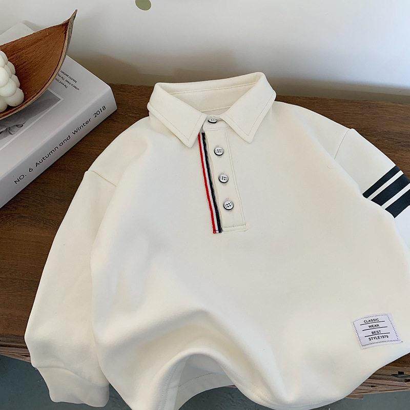 儿童衬衫男加绒加厚冬季新款小童装条纹衬衣洋气宝宝POLO衫女柔软