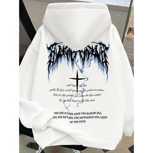 男童秋冬美式高街潮牌闪电字母印花纯棉连帽卫衣中大童加绒外套