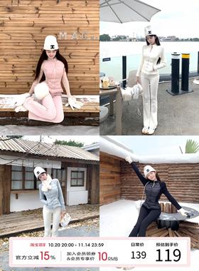 项天鹅er 白色加绒休闲裤女2025秋冬新款加厚裤子修身直筒长裤