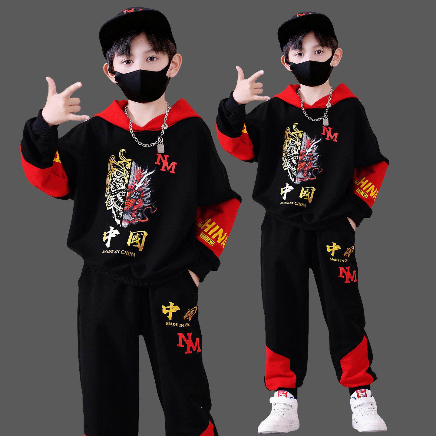 长裤长袖秋装卫衣男童2025新款男孩帅气时髦儿童春秋套装纯棉衣服