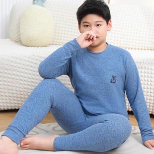 羊绒蚕丝保暖内衣套装磨毛胖童加大加宽男童秋衣秋裤中大童打底衫