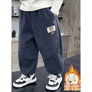 男童裤子秋冬加绒休闲裤春秋儿童灯芯绒长裤童装条绒帅气束脚单裤