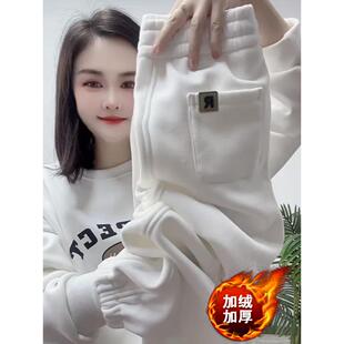 九分裤女冬季加绒加厚卫裤纯棉束脚休闲裤时尚显瘦小个子运动裤