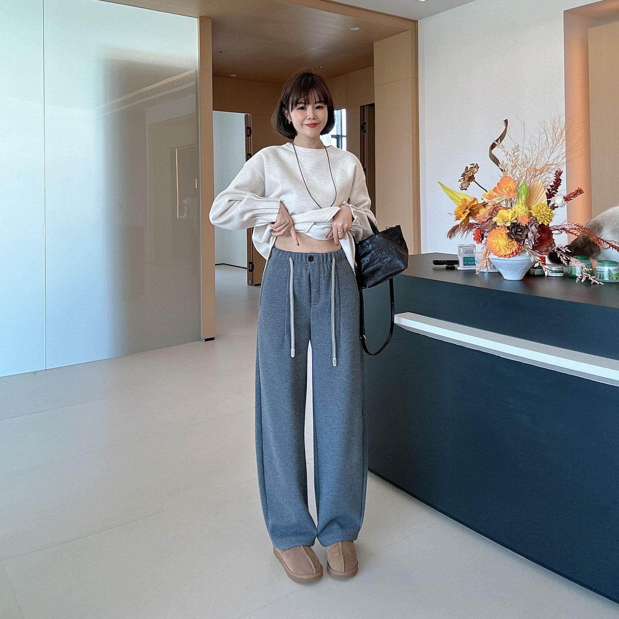 应小姐女装 秋冬加绒加厚裤腿卫裤长裤设计感保暖休闲高腰裤,女装/女士精品,卫裤,淘宝优惠券,粉丝福利购,淘宝优惠卷